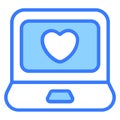 laptop, love communication Icon, simple design blue line