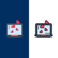 Laptop, Love, Heart, Wedding  Icons. Flat and Line Filled Icon Set Vector Blue Background Royalty Free Stock Photo