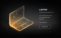 Laptop low poly wireframe on dark background.Laptop hi-tech illustration.Plexus lines and points in the constellation. Vector