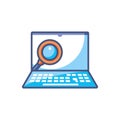 Laptop magnifying glass research fill style icon