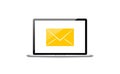 Laptop with mail envelope. Computer and document on screen. Flat style vector illustration.