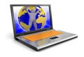 Laptop and Man in globe (clipping path included) Royalty Free Stock Photo