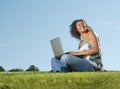 Laptop in the meadow Royalty Free Stock Photo