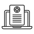 Laptop medical card icon outline vector. Patient profile