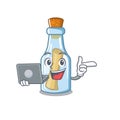 With laptop message in bottle isolated with cartoon