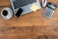 Laptop, Mobile Phone and coffee cup on work desk Royalty Free Stock Photo