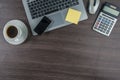 Laptop, Mobile Phone and coffee cup on work desk Royalty Free Stock Photo