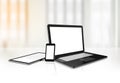 Laptop, mobile phone and digital tablet pc on office desk Royalty Free Stock Photo