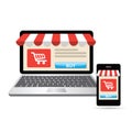 Laptop and mobile with and screen buy. Concept online shopping. Royalty Free Stock Photo