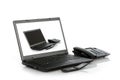 Laptop mobile and stationary phone Royalty Free Stock Photo