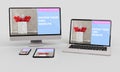 Laptop, mobile and tablet 3d rendering showing responsive web design .3d illustration Royalty Free Stock Photo