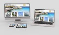 Laptop, mobile and tablet 3d rendering showing travel agency responsive web design .3d illustration Royalty Free Stock Photo