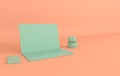 Laptop mock-up background in modern minimal style. Notebook, smartphone and cactus 3d render. Technology gadget concept