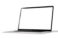 laptop mockup. Laptop in angled position with blank screen isolated on white background. Open laptop. copy space Royalty Free Stock Photo