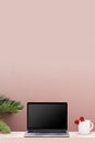 Laptop mockup with a pastel pink wall Royalty Free Stock Photo