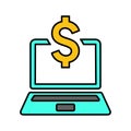 Laptop Money icon. Line, outline symbol