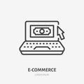 Laptop with money and mouse pointer flat line icon. Pay per click sign. Thin linear logo for financial services, e Royalty Free Stock Photo