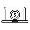 Laptop money online credit icon outline vector. Support finance