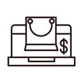 Laptop money purchase shopping or payment mobile banking line style icon