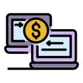 Laptop money transfer icon color outline vector Royalty Free Stock Photo