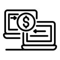 Laptop money transfer icon, outline style Royalty Free Stock Photo