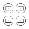 Laptop with mouse cursor icon set in circular outline. Computer screen showing pointer and click action Royalty Free Stock Photo