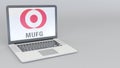 Laptop with MUFG logo. Computer technology conceptual editorial 3D rendering Royalty Free Stock Photo