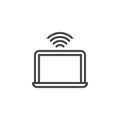 Laptop network sharing line icon