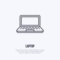 Laptop notebook with blank screen flat line style icon. Wireless technology, portable computer sign. Vector illustration