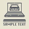 Laptop or notebook computer with Race car icon or sign Royalty Free Stock Photo