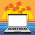 Laptop or notebook computer on tropical beach background Royalty Free Stock Photo