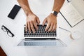 Laptop, notebook and hands of a man typing while working on a corporate project in the office. Technology, keyboard and Royalty Free Stock Photo