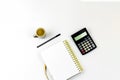 Laptop, Notebook and Office Supply Items on white Work Desk with coffee Royalty Free Stock Photo