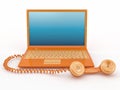 Laptop with old-fashioned phone reciever Royalty Free Stock Photo