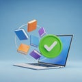 Laptop with Online Learning Concept Featuring Books and Checkmark computer education Royalty Free Stock Photo