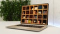 Laptop with online library realistic 3D rendering