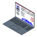 Laptop online reputation icon, isometric style