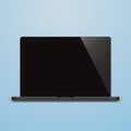 Laptop open black screen blue background