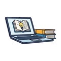 Laptop with open book icon and stack of books on transparent background Royalty Free Stock Photo