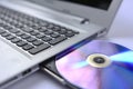 Laptop with open CD rom tray Royalty Free Stock Photo