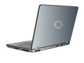 A laptop. Open gray, silvery laptop rear view. Linear picture with a gradient