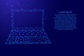 Laptop open notebook portable from futuristic polygonal blue lines and glowing stars for banner, poster, greeting card. Vector