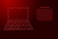 Laptop open notebook portable from futuristic polygonal red lines and glowing stars for banner, poster, greeting card. Vector