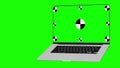 Laptop opens smoothly with a green screen on a green background. 3d Pc with chroma key for mockup. Concept computer
