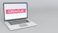 Laptop with Oracle Corporation logo. Computer technology conceptual editorial 3D rendering