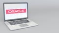 Laptop with Oracle Corporation logo. Computer technology conceptual editorial 3D rendering