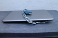 Laptop with padlock and chain Royalty Free Stock Photo