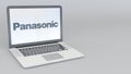 Laptop with Panasonic Corporation logo. Computer technology conceptual editorial 3D rendering