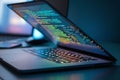 Laptop Screen with Colorful Code: Software Development and Programming in Dark Environment Royalty Free Stock Photo
