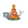 With laptop party hat character isolated in cartoon Royalty Free Stock Photo